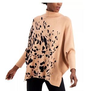 Alfani Printed Turtleneck Sweater | Beige Black Abstract | Size S | NWT